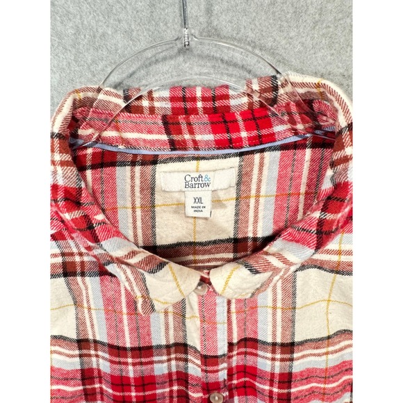 Croft & Barrow Flannel Shirt Plaid Button‎ Up Long Sleeve Red White XXL - Picture 3 of 15